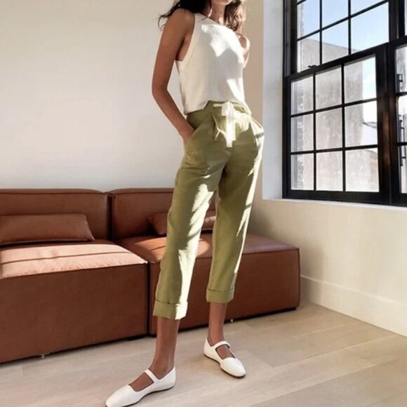 Aritzia Wilfred Allant Cropped Pants Trouser Green Women's Small Crepe Polyester - Picture 1 of 10